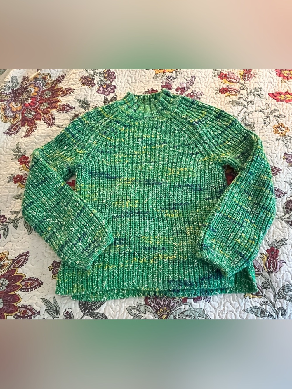 Vintage Y2K 90’s 00’s Women’s Knit Sweater Neon Green Yellow Blue Small S